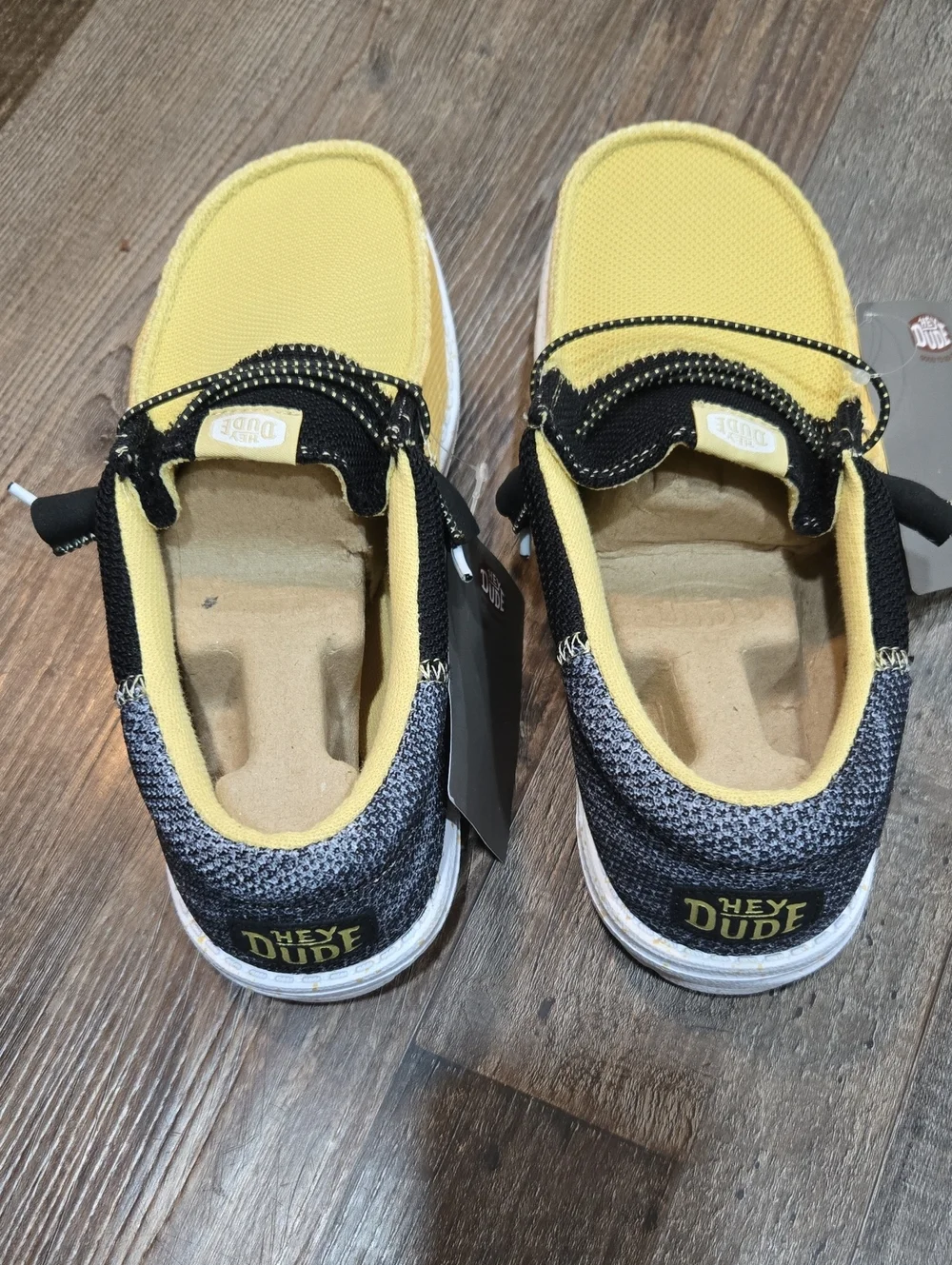 Hey Dude Men's Yellow and Black Knit Slip-On Sneakers